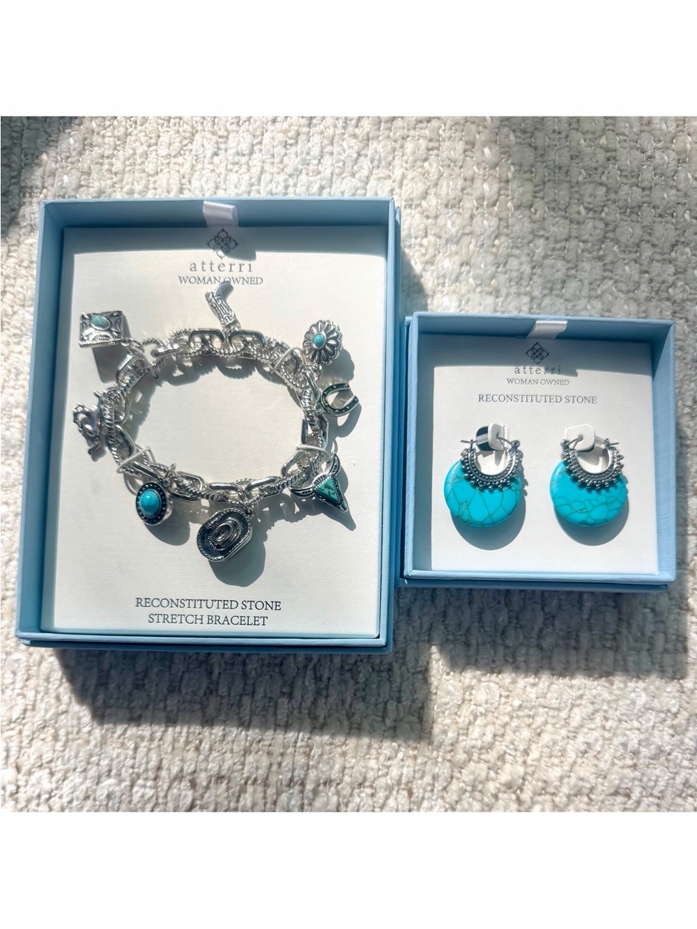 Atterri Western Charm Cowgirl Stretch Bracelet Boho Turquoise Disc Earrings Set